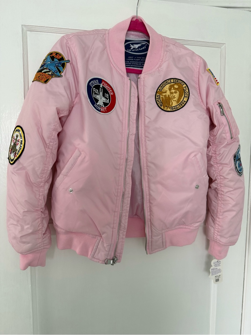 cloud island Pink Puffer Bomber Jacket with Patch Details